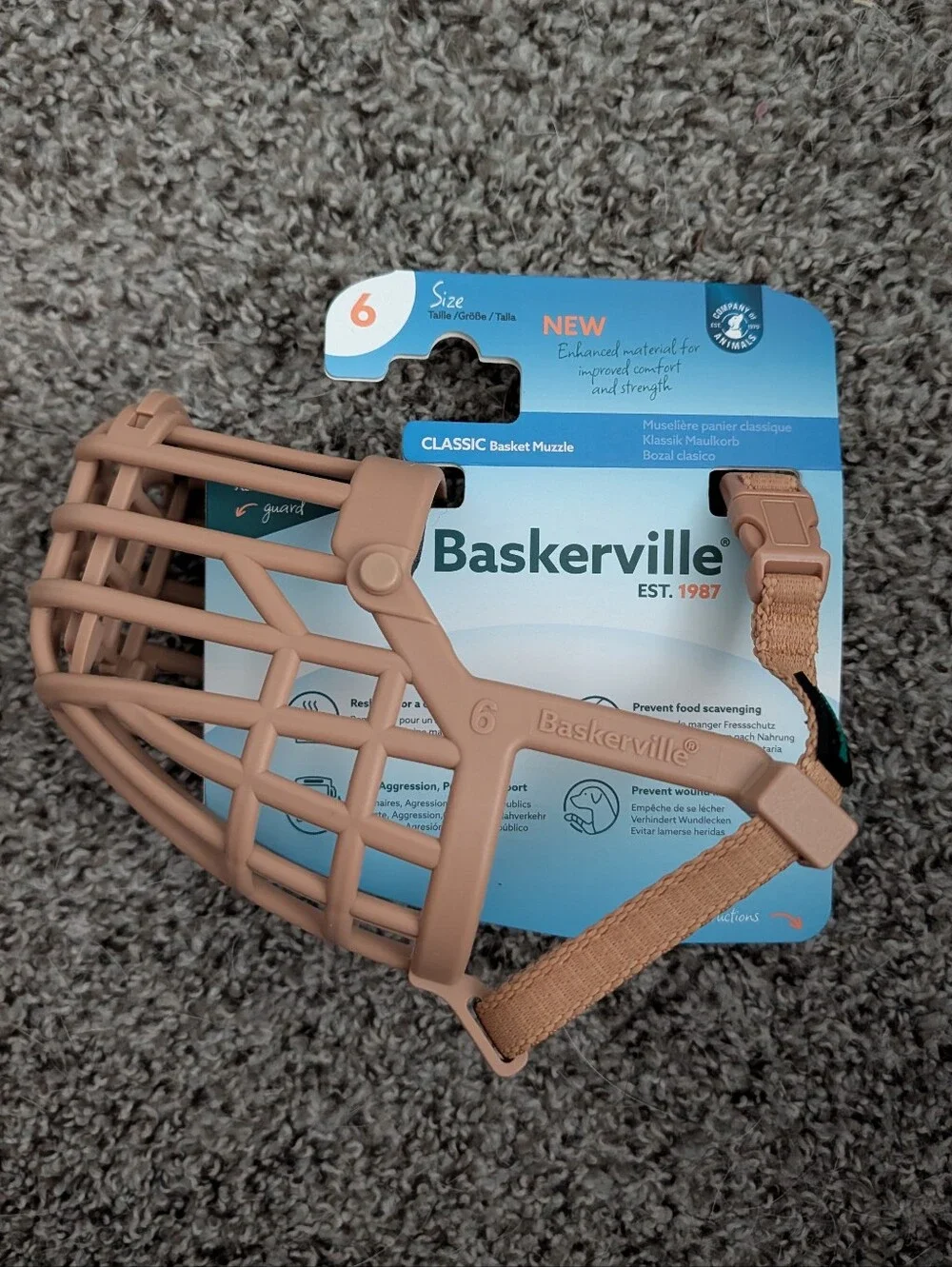 Baskerville Brand - Tan Classic Soft TPR Basket Muzzle for Dogs - Size 6